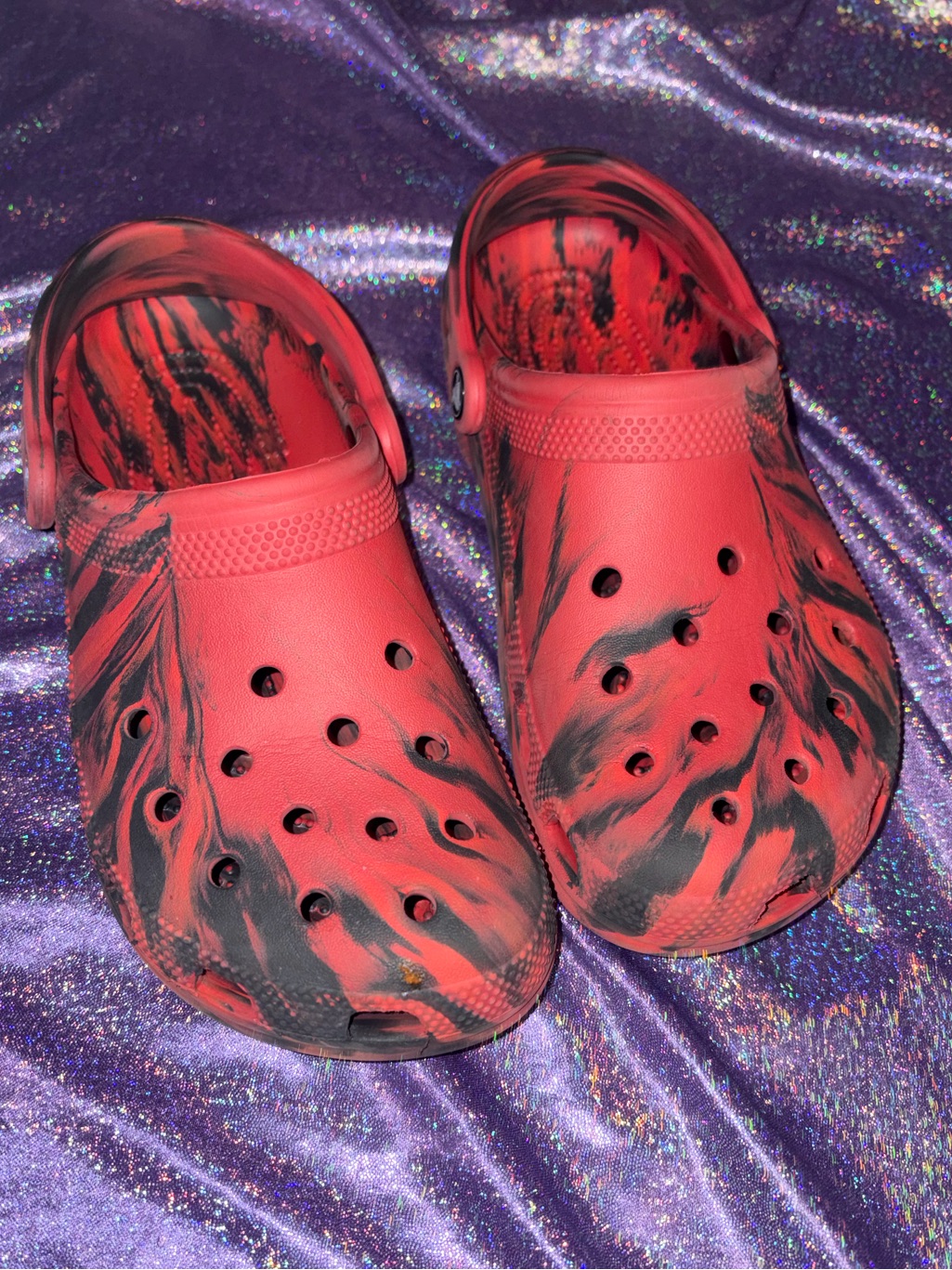 Crocs Red  Black Marble Crocs